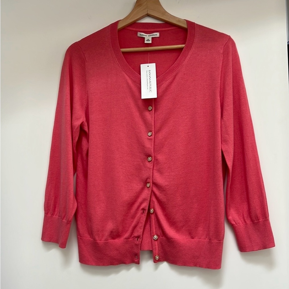 Banana Republic Pinky Coral Button-Up Cardigan Silk Blend